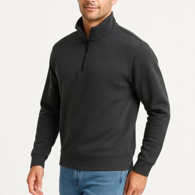 Erkek Dik Yaka Yarım Fermuarlı 3 İplik Pamuklu Sweatshirt - Antrasit Erkek Dik Yaka Yarım Fermuarlı 3 İplik Pamuklu Sweatshirt - Antrasit