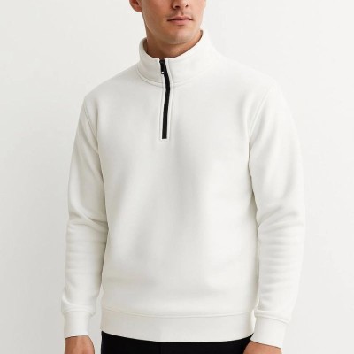 Erkek Dik Yaka Yarım Fermuarlı 3 İplik Pamuklu Sweatshirt - Beyaz Erkek Dik Yaka Yarım Fermuarlı 3 İplik Pamuklu Sweatshirt - Beyaz