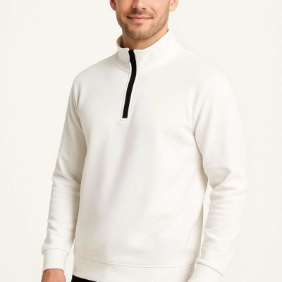 Erkek Dik Yaka Yarım Fermuarlı 3 İplik Pamuklu Sweatshirt - Beyaz Erkek Dik Yaka Yarım Fermuarlı 3 İplik Pamuklu Sweatshirt - Beyaz