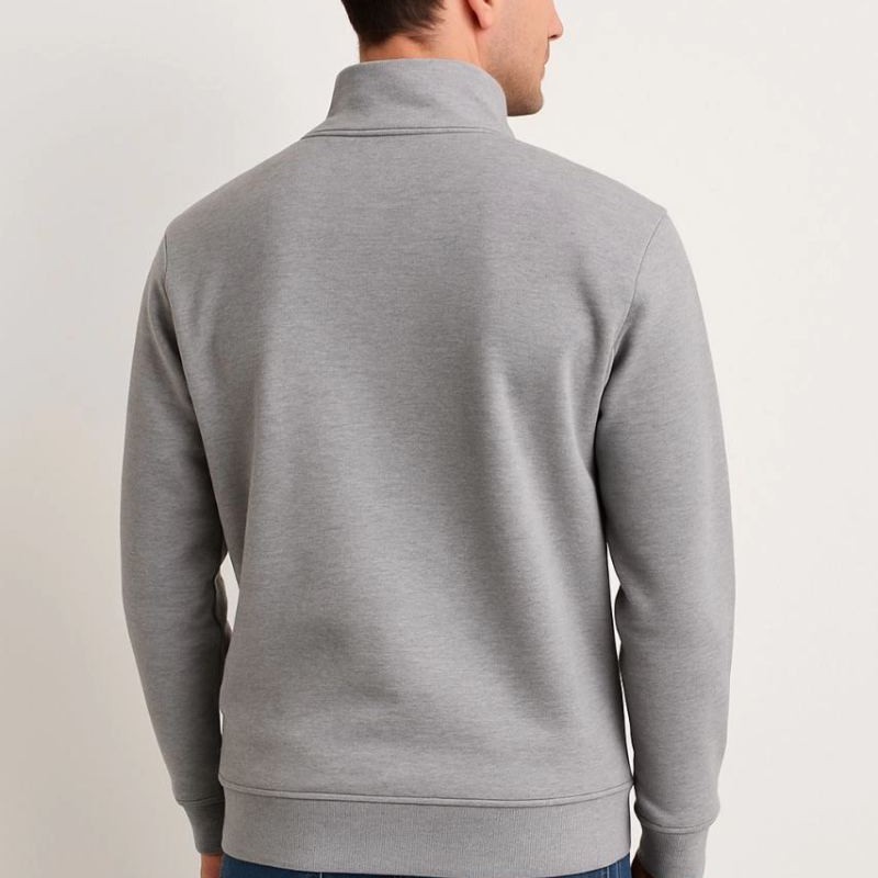 Erkek Dik Yaka Yarım Fermuarlı 3 İplik Pamuklu Sweatshirt - Gri Erkek Dik Yaka Yarım Fermuarlı 3 İplik Pamuklu Sweatshirt - Gri