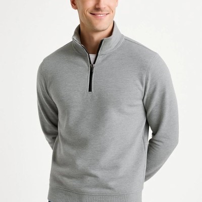 Erkek Dik Yaka Yarım Fermuarlı 3 İplik Pamuklu Sweatshirt - Gri Erkek Dik Yaka Yarım Fermuarlı 3 İplik Pamuklu Sweatshirt - Gri
