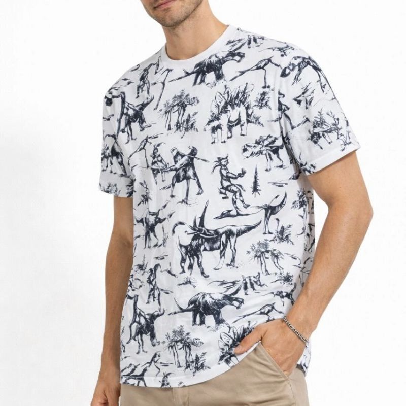 Erkek Dinozor Dijıtal ön ve arka Baskılı Tişört Bisiklet Yaka T-Shirt - Beyaz Erkek Dinozor Dijıtal ön ve arka Baskılı Tişört Bisiklet Yaka T-Shirt - Beyaz