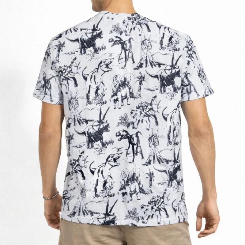 Erkek Dinozor Dijıtal ön ve arka Baskılı Tişört Bisiklet Yaka T-Shirt - Beyaz Erkek Dinozor Dijıtal ön ve arka Baskılı Tişört Bisiklet Yaka T-Shirt - Beyaz