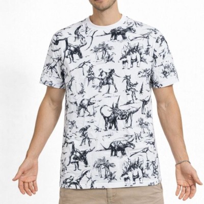 Erkek Dinozor Dijıtal ön ve arka Baskılı Tişört Bisiklet Yaka T-Shirt - Beyaz Erkek Dinozor Dijıtal ön ve arka Baskılı Tişört Bisiklet Yaka T-Shirt - Beyaz