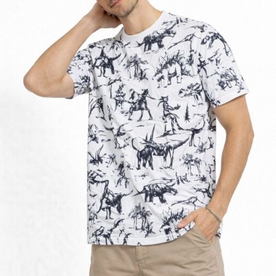 Erkek Dinozor Dijıtal ön ve arka Baskılı Tişört Bisiklet Yaka T-Shirt - Beyaz Erkek Dinozor Dijıtal ön ve arka Baskılı Tişört Bisiklet Yaka T-Shirt - Beyaz