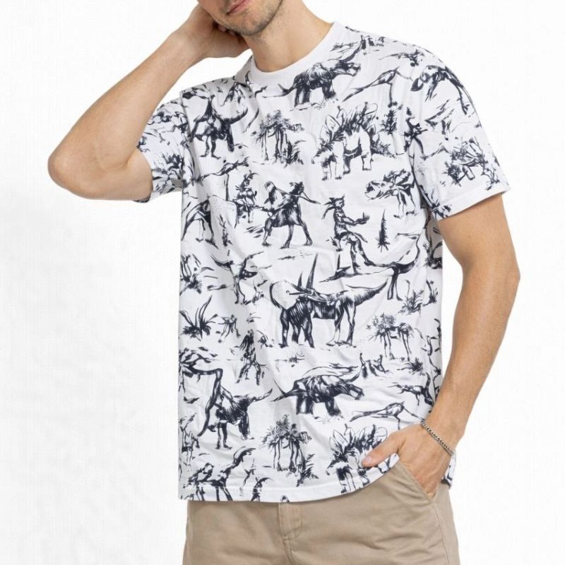 Erkek Dinozor Dijıtal ön ve arka Baskılı Tişört Bisiklet Yaka T-Shirt - Beyaz Erkek Dinozor Dijıtal ön ve arka Baskılı Tişört Bisiklet Yaka T-Shirt - Beyaz