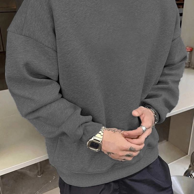 Erkek Düz Bisiklet Yaka 3 iplik pamuklu sweatshirt - Füme Erkek Düz Bisiklet Yaka 3 iplik pamuklu sweatshirt - Füme