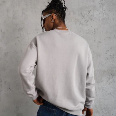 Erkek Düz Bisiklet Yaka 3 iplik Sweatshirt - Boyalı Gri