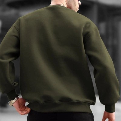 Erkek Düz Bisiklet Yaka 3 İplik  Sweatshirt - Yeşil