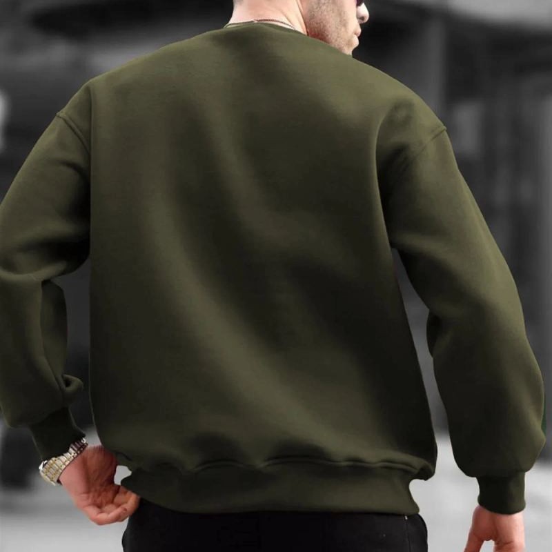 Erkek Düz Bisiklet Yaka 3 İplik  Sweatshirt - Yeşil
