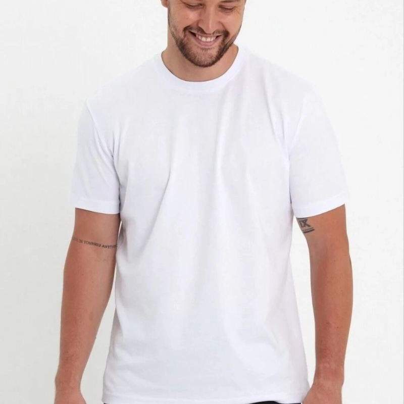 Erkek Düz T-Shirt Kısa Kol Bisiklet Yaka Regular Fit Rahat Kalıp Günlük Tişört - Beyaz