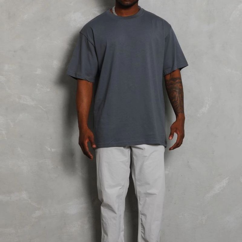 Erkek Düz Yazlık Kısa Kol Tişört Bisiklet Yaka Oversize T-Shirt - Füme