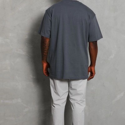 Erkek Düz Yazlık Kısa Kol Tişört Bisiklet Yaka Oversize T-Shirt - Füme