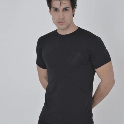 Erkek File Çepli T-Shirt Kısa Kol Bisiklet Yaka Slimfit Tişört - Siyah Erkek File Çepli T-Shirt Kısa Kol Bisiklet Yaka Slimfit Tişört - Siyah