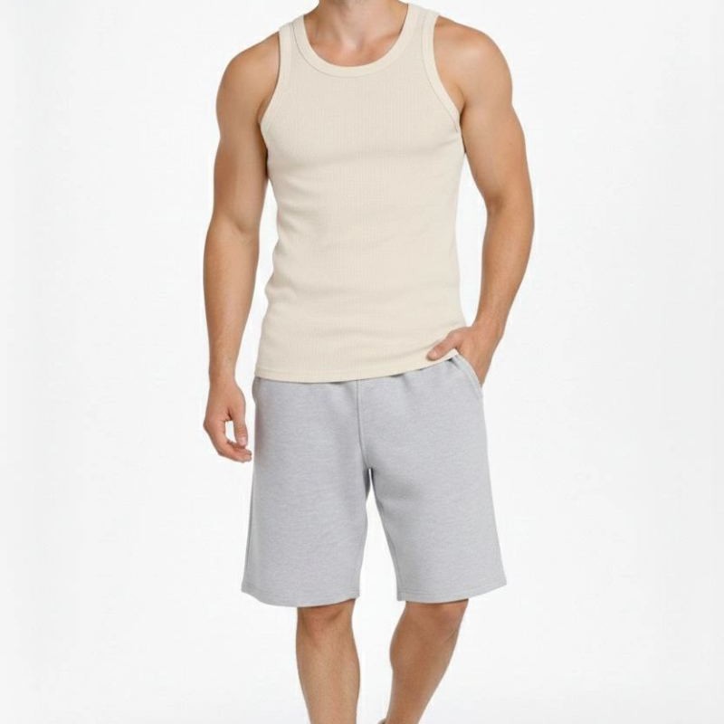 Erkek Fitilli Atlet Sıfır Yaka Slim Fit Arka Baskılı Spor Atlet - Krem Erkek Fitilli Atlet Sıfır Yaka Slim Fit Arka Baskılı Spor Atlet - Krem