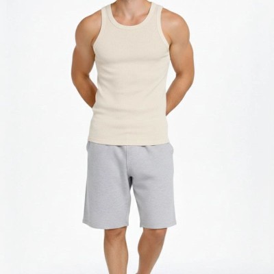 Erkek Fitilli Atlet Sıfır Yaka Slim Fit Arka Baskılı Spor Atlet - Krem Erkek Fitilli Atlet Sıfır Yaka Slim Fit Arka Baskılı Spor Atlet - Krem