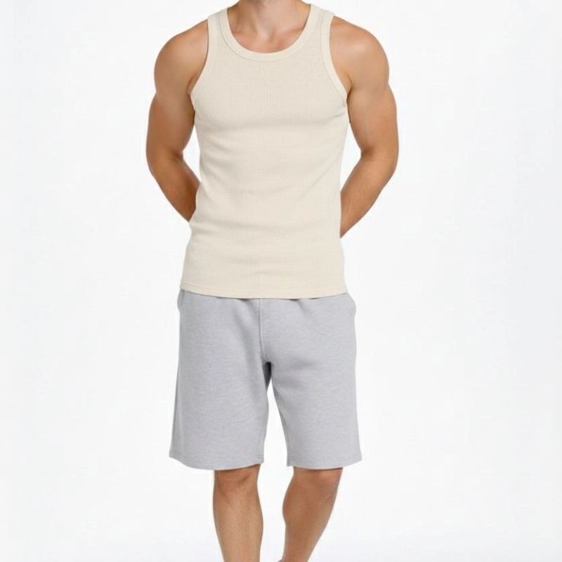 Erkek Fitilli Atlet Sıfır Yaka Slim Fit Arka Baskılı Spor Atlet - Krem Erkek Fitilli Atlet Sıfır Yaka Slim Fit Arka Baskılı Spor Atlet - Krem