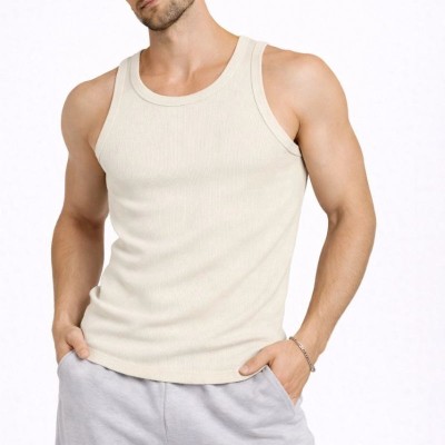 Erkek Fitilli Atlet Sıfır Yaka Slim Fit Arka Baskılı Spor Atlet - Krem Erkek Fitilli Atlet Sıfır Yaka Slim Fit Arka Baskılı Spor Atlet - Krem
