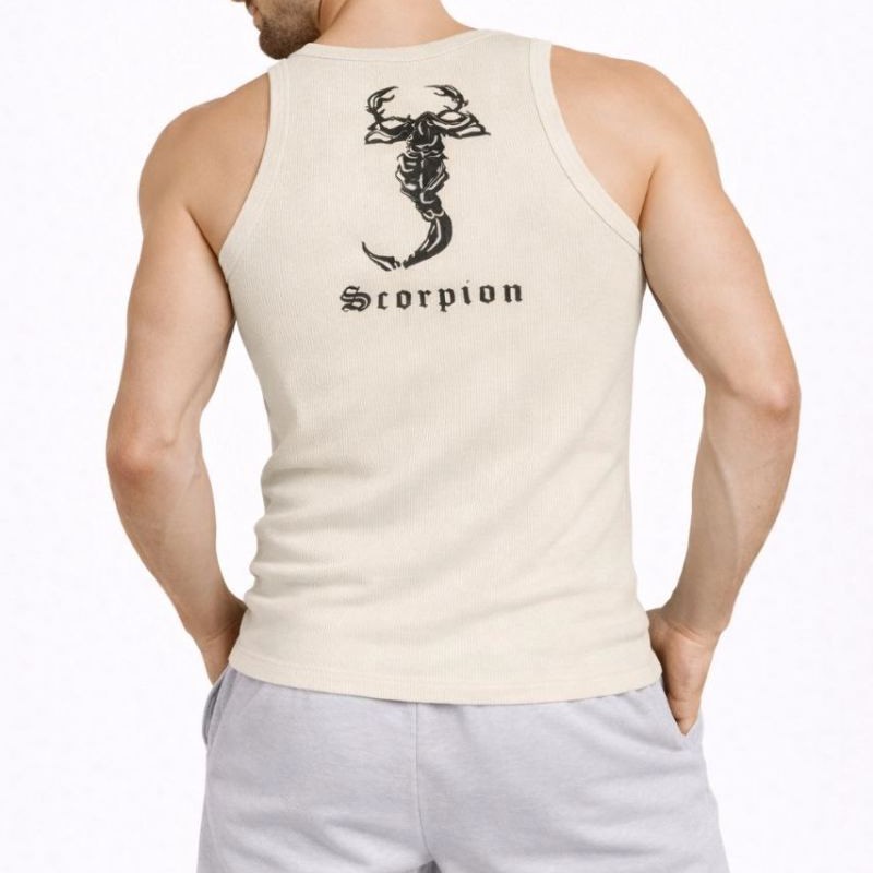 Erkek Fitilli Atlet Sıfır Yaka Slim Fit Arka Baskılı Spor Atlet - Krem Erkek Fitilli Atlet Sıfır Yaka Slim Fit Arka Baskılı Spor Atlet - Krem