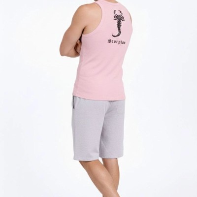 Erkek Fitilli Atlet Sıfır Yaka Slim Fit Arka Baskılı Spor Atlet - Pembe Erkek Fitilli Atlet Sıfır Yaka Slim Fit Arka Baskılı Spor Atlet - Pembe