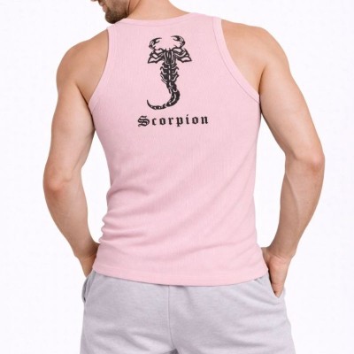 Erkek Fitilli Atlet Sıfır Yaka Slim Fit Arka Baskılı Spor Atlet - Pembe Erkek Fitilli Atlet Sıfır Yaka Slim Fit Arka Baskılı Spor Atlet - Pembe
