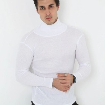 Erkek Fitilli Kaşkorse Kumaş Boğazlı Full Likralı Slimfit Body - Beyaz Erkek Fitilli Kaşkorse Kumaş Boğazlı Full Likralı Slimfit Body - Beyaz