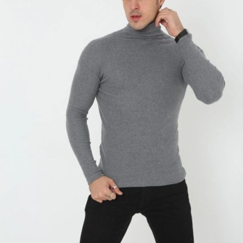 Erkek Fitilli Kaşkorse Kumaş Boğazlı Full Likralı Slimfit Body - Füme