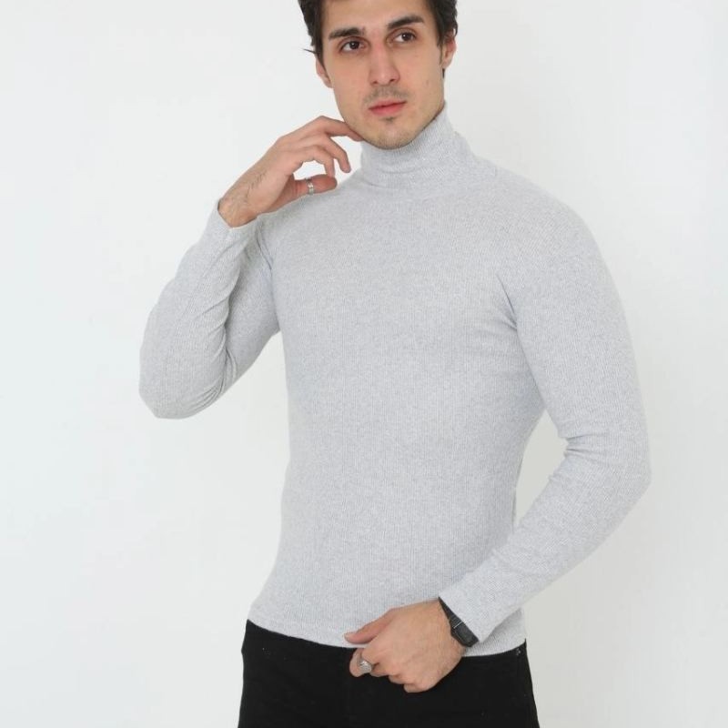 Erkek Fitilli Kaşkorse Kumaş Boğazlı Full Likralı Slimfit Body - Gri