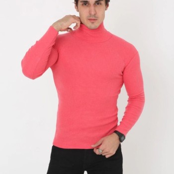 Erkek Fitilli Kaşkorse Kumaş Boğazlı Full Likralı Slimfit Body - Pembe