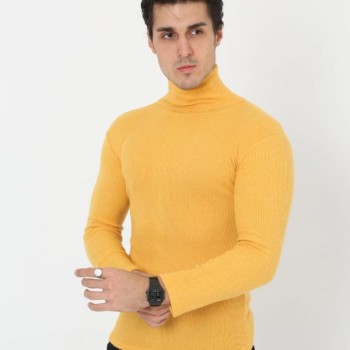 Erkek Fitilli Kaşkorse Kumaş Boğazlı Full Likralı Slimfit Body - Sarı