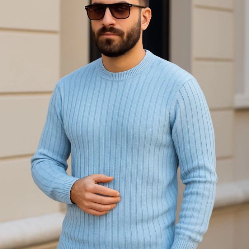 Erkek Fitilli Triko Bisiklet Yaka Kalın Kazak 3'lü Set Bej-Bebek Mavisi-Siyah Erkek Fitilli Triko Bisiklet Yaka Kalın Kazak 3'lü Set Bej-Bebek Mavisi-Siyah