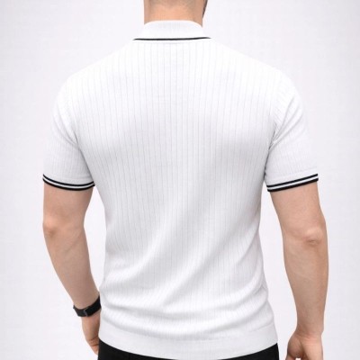 Erkek Fitilli Triko Dokuma Kısa Kol Tişört Yarım Boğaz Modern Yazlık T-Shirt - Beyaz Erkek Fitilli Triko Dokuma Kısa Kol Tişört Yarım Boğaz Modern Yazlık T-Shirt - Beyaz