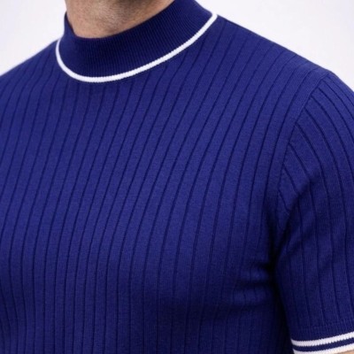 Erkek Fitilli Triko Dokuma Kısa Kol Tişört Yarım Boğaz Modern Yazlık T-Shirt - Lacivert Erkek Fitilli Triko Dokuma Kısa Kol Tişört Yarım Boğaz Modern Yazlık T-Shirt - Lacivert
