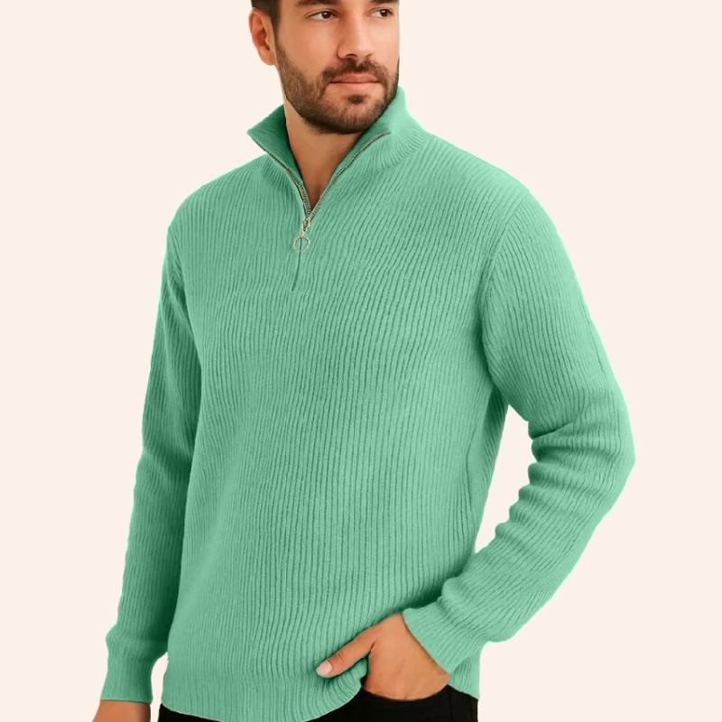 Erkek Fitilli Triko Kazak 2’li Set Mint Yeşili Siyah Kalın Dokuma Pamuklu Regular Fit V