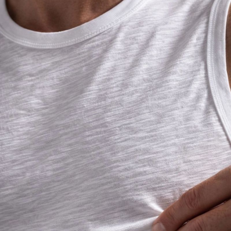 Erkek Flamlı Kumaş Kolsuz Atlet Günlük Fitness Spor T-Shirt - Beyaz Erkek Flamlı Kumaş Kolsuz Atlet Günlük Fitness Spor T-Shirt - Beyaz