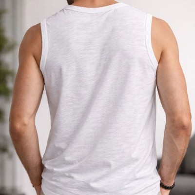Erkek Flamlı Kumaş Kolsuz Atlet Günlük Fitness Spor T-Shirt - Beyaz Erkek Flamlı Kumaş Kolsuz Atlet Günlük Fitness Spor T-Shirt - Beyaz
