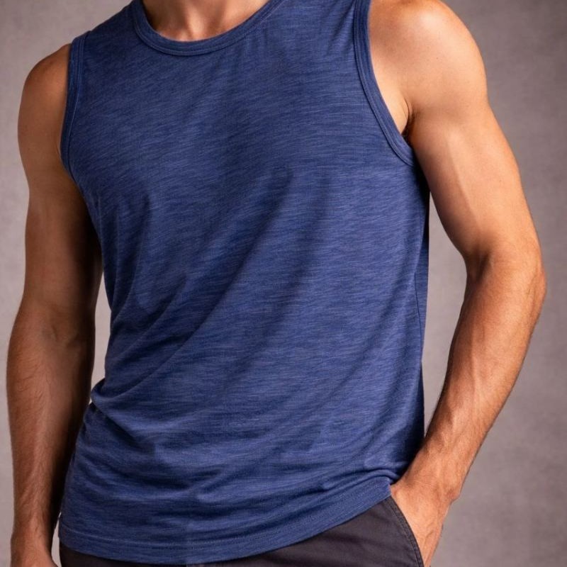 Erkek Flamlı Kumaş Kolsuz Atlet Günlük Fitness Spor T-Shirt - İndigo Erkek Flamlı Kumaş Kolsuz Atlet Günlük Fitness Spor T-Shirt - İndigo