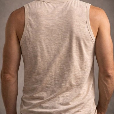 Erkek Flamlı Kumaş Kolsuz Atlet Günlük Fitness Spor T-Shirt - Taş