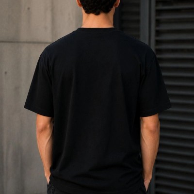 Erkek Gotik Yazı Baskılı Oversize Bisiklet Yaka T-Shirt - Siyah