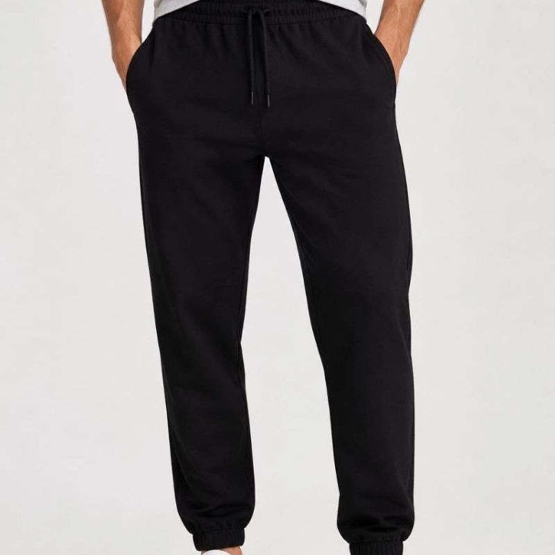 Erkek İki İplik Beli Lastikli Bağcıklı Regular Fit Jogger Eşofman Altı - Siyah