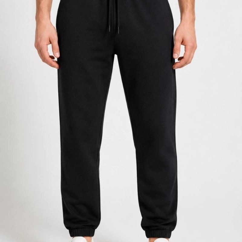 Erkek İki İplik Beli Lastikli Bağcıklı Regular Fit Jogger Eşofman Altı - Siyah