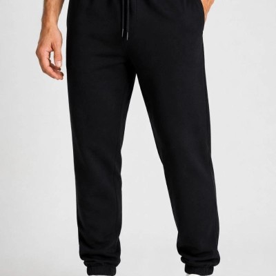 Erkek İki İplik Beli Lastikli Bağcıklı Regular Fit Jogger Eşofman Altı - Siyah