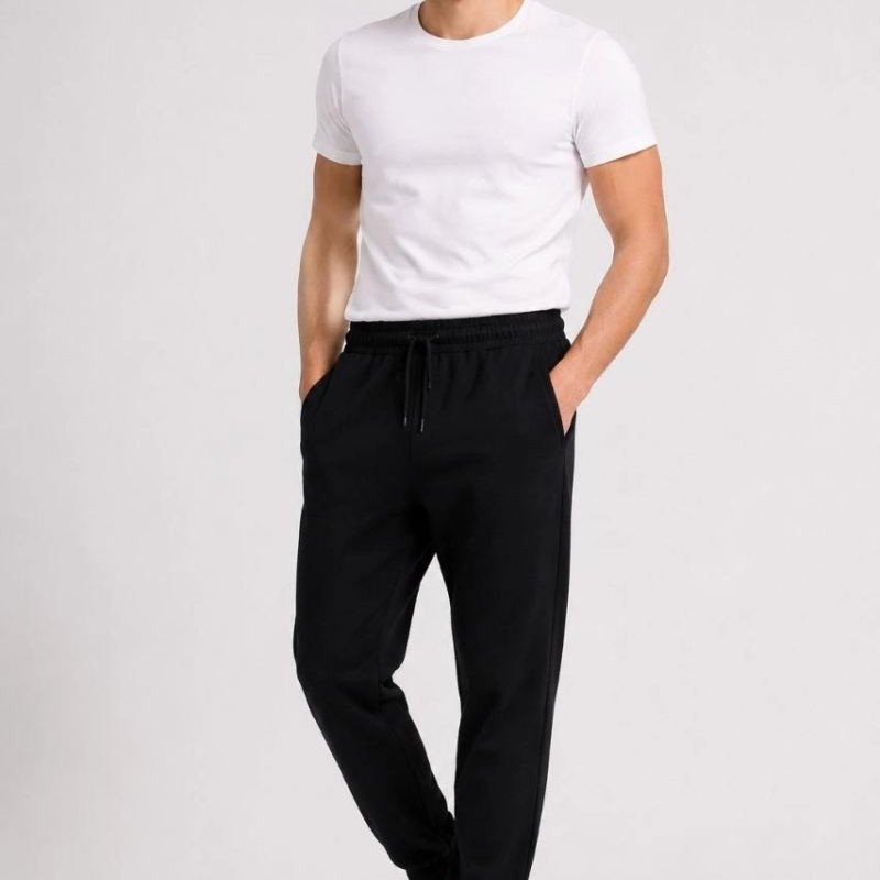 Erkek İki İplik Beli Lastikli Bağcıklı Regular Fit Jogger Eşofman Altı - Siyah