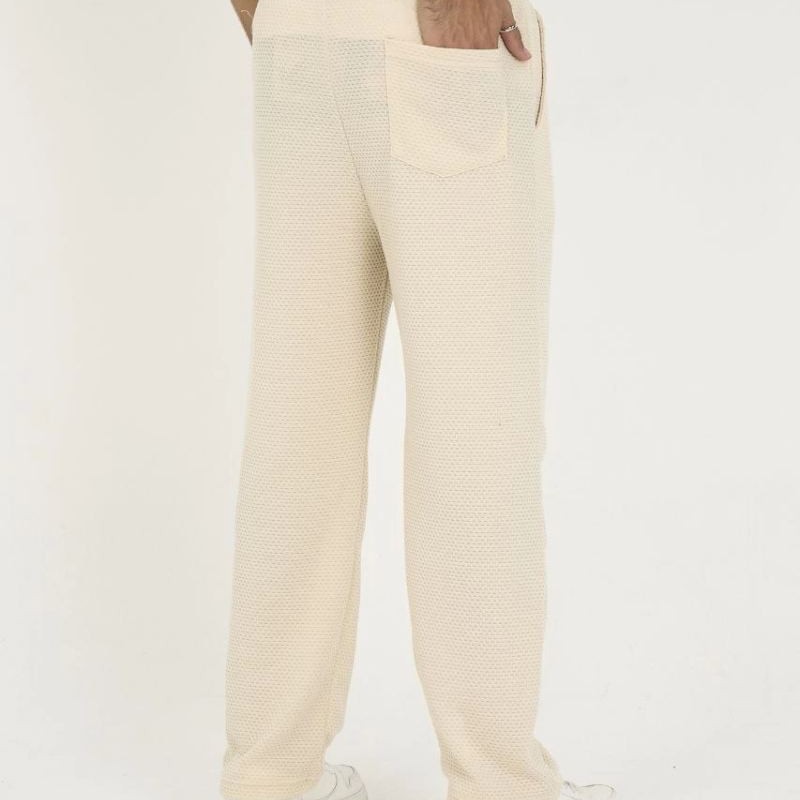 Erkek Jakar Kutu Desenli Baggy Eşofman Pantolon - Bej Erkek Jakar Kutu Desenli Baggy Eşofman Pantolon - Bej