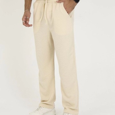 Erkek Jakar Kutu Desenli Baggy Eşofman Pantolon - Bej Erkek Jakar Kutu Desenli Baggy Eşofman Pantolon - Bej