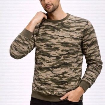 Erkek Kamuflaj Desenli 2 İplik 4 Mevsim Uzun Kollu Bisiklet Yaka Sweatshirt - Kamuflaj