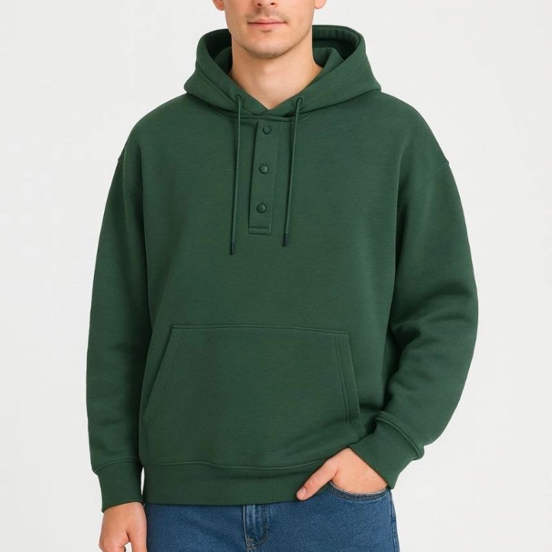 Erkek Kapüşonlu Hoodie Cepli Çıtçıtlı 3 İplik Pamuklu Sweatshirt - Haki Erkek Kapüşonlu Hoodie Cepli Çıtçıtlı 3 İplik Pamuklu Sweatshirt - Haki