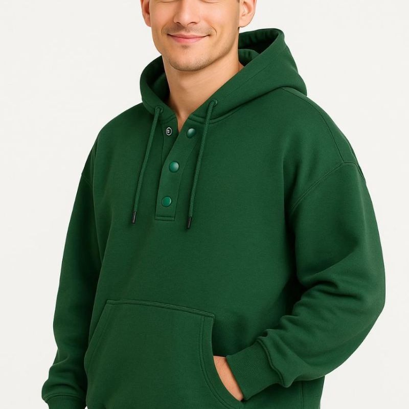 Erkek Kapüşonlu Hoodie Cepli Çıtçıtlı 3 İplik Pamuklu Sweatshirt - Haki Erkek Kapüşonlu Hoodie Cepli Çıtçıtlı 3 İplik Pamuklu Sweatshirt - Haki