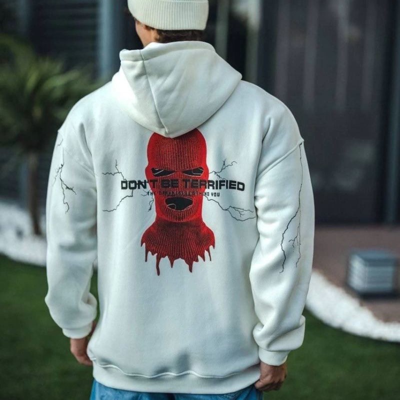 Erkek Kapüşonlu Kanguru Cepli Sweatshirt 3 İplik Pamuklu Baskılı Hoodie - Beyaz Erkek Kapüşonlu Kanguru Cepli Sweatshirt 3 İplik Pamuklu Baskılı Hoodie - Beyaz
