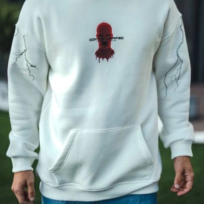 Erkek Kapüşonlu Kanguru Cepli Sweatshirt 3 İplik Pamuklu Baskılı Hoodie - Beyaz Erkek Kapüşonlu Kanguru Cepli Sweatshirt 3 İplik Pamuklu Baskılı Hoodie - Beyaz